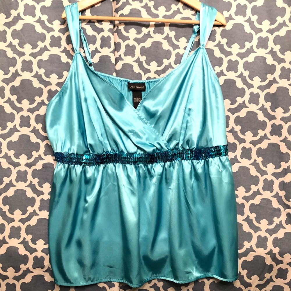 Lane Bryant 24 turquoise tank top w/ sequin detail